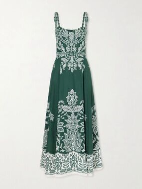 FARM Rio Miranda belted printed linen-blend maxi dress Size Medium NWT